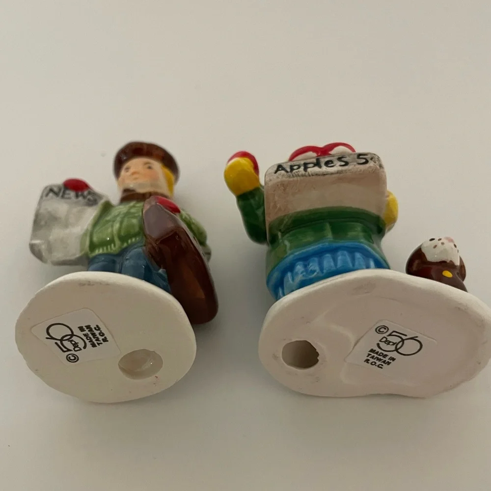 Dept 56 Set/2 snow village figurines girl selling apples and news boy
